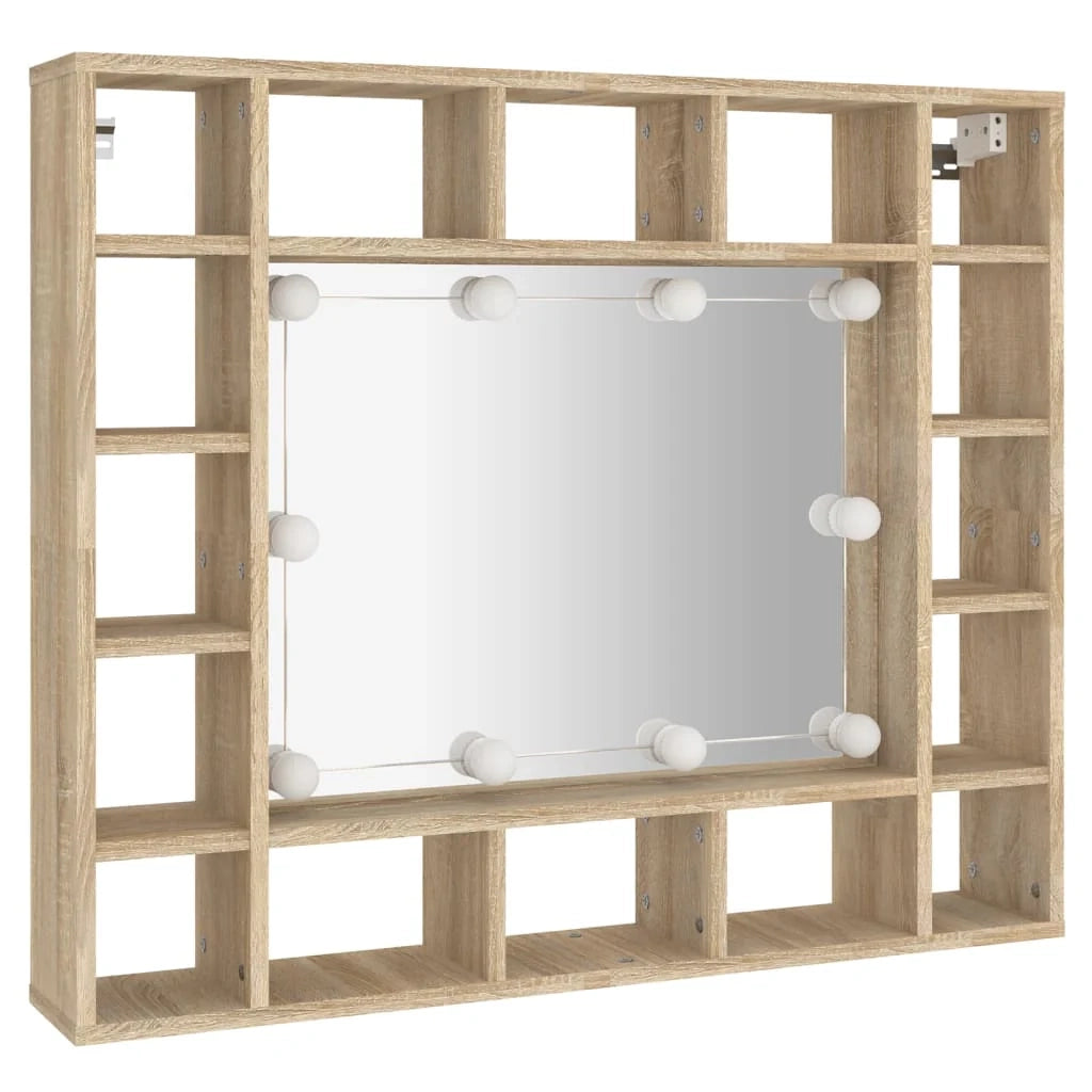 Mobiletto a specchio con illuminazione a LED 91 x 15 x 76,5 cm marrone 02_0006542