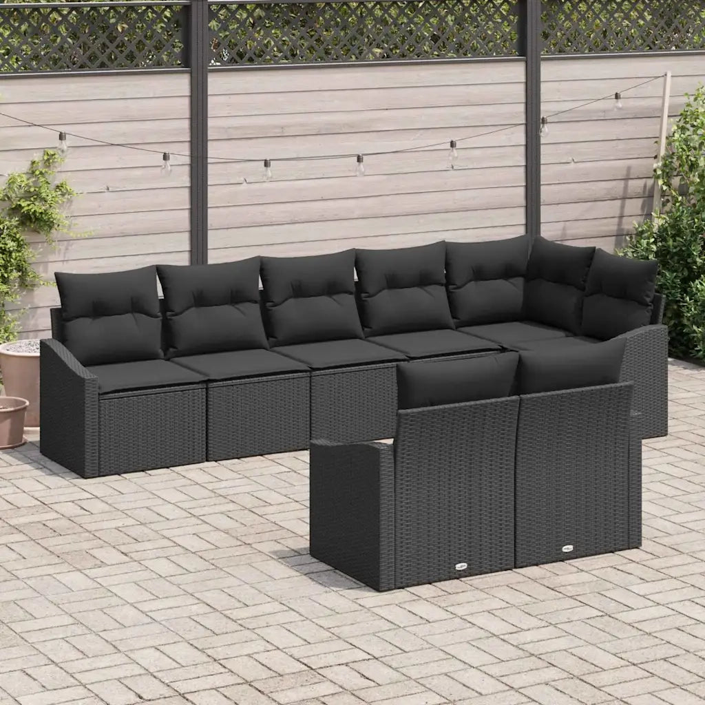 Set di divani con cuscino 8 pcs Nero polyrattan