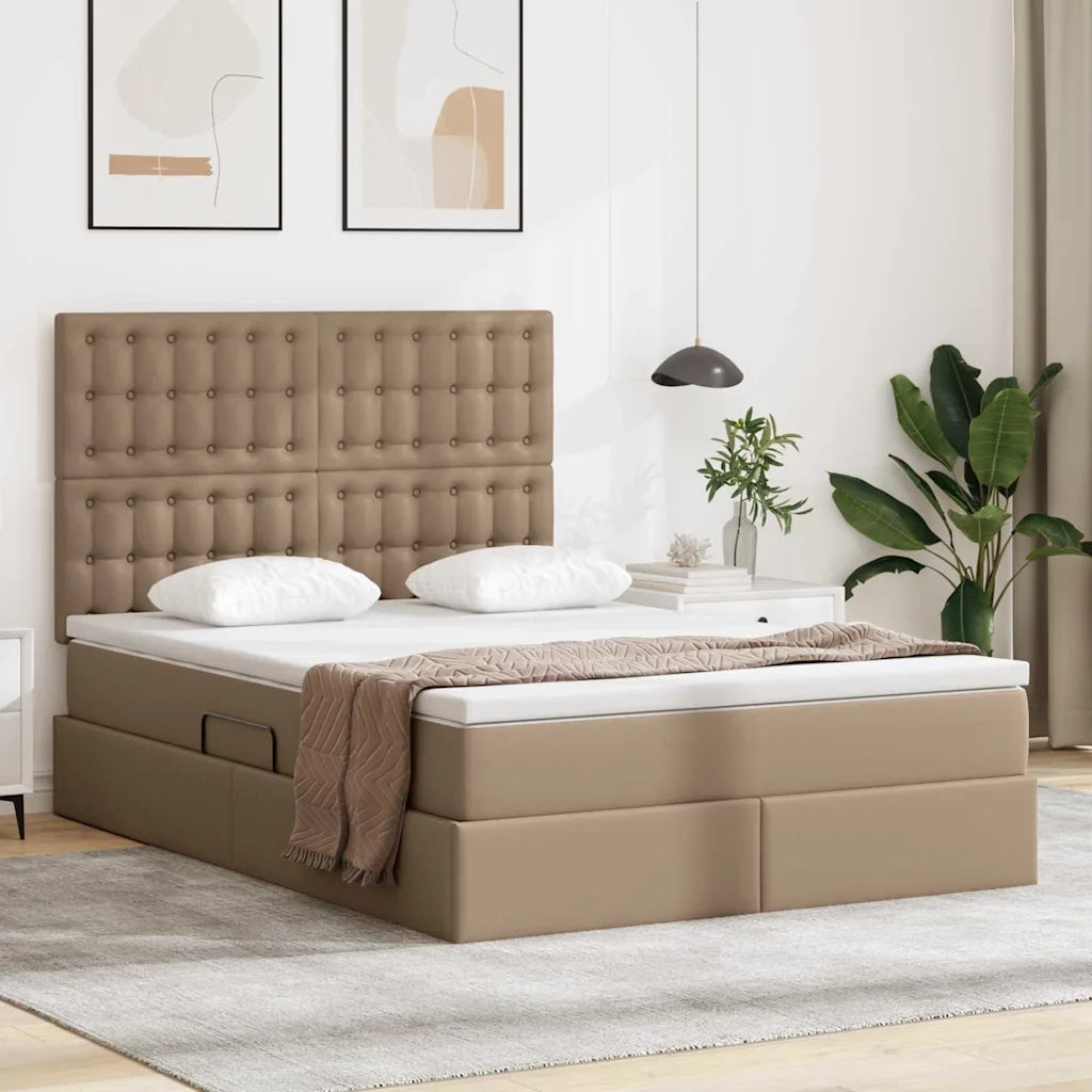Letto con Contenitore Cappuccino 140 x 200 cm Pelle Sintetica