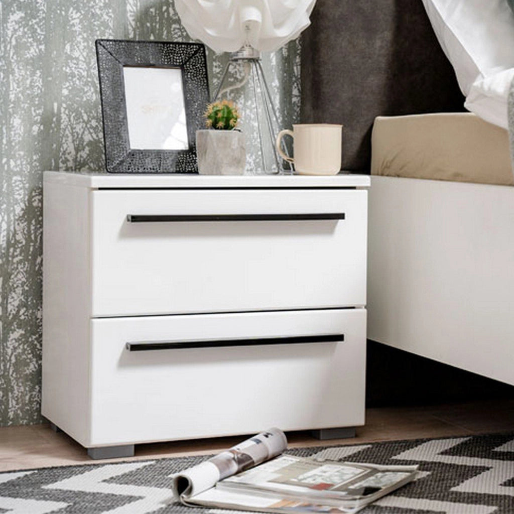 Mosso, Comodino 2 Cassetti, 44.5x33.5x42.5h cm Bianco