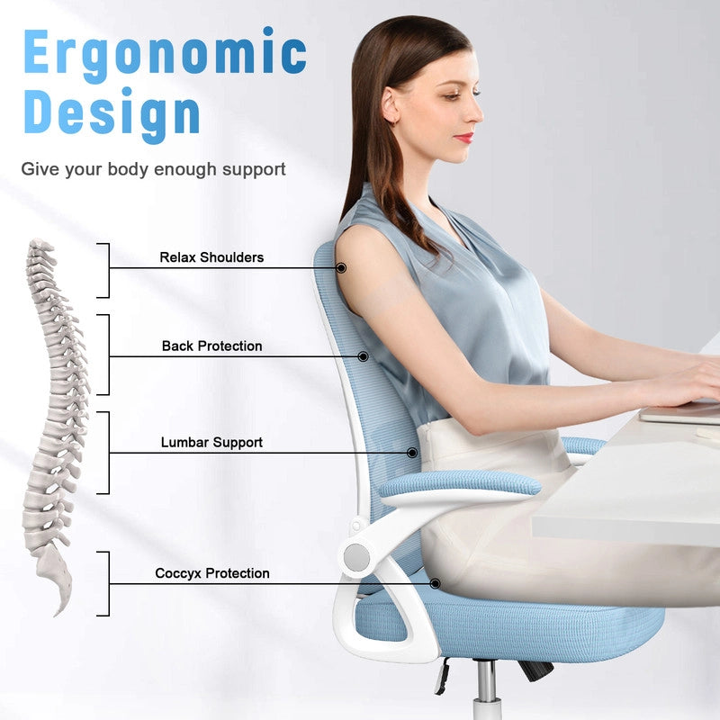 Sedia da ufficio ergonomica HAMLODY - con rotelle - Schienale regolabile con supporto lombare - Altezza regolabile - Blu