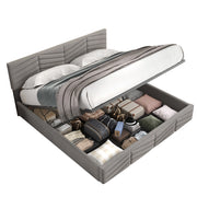 Letti contenitori 140x200 cm; contenitore idraulico; velluto; grigio (Senza materasso)
