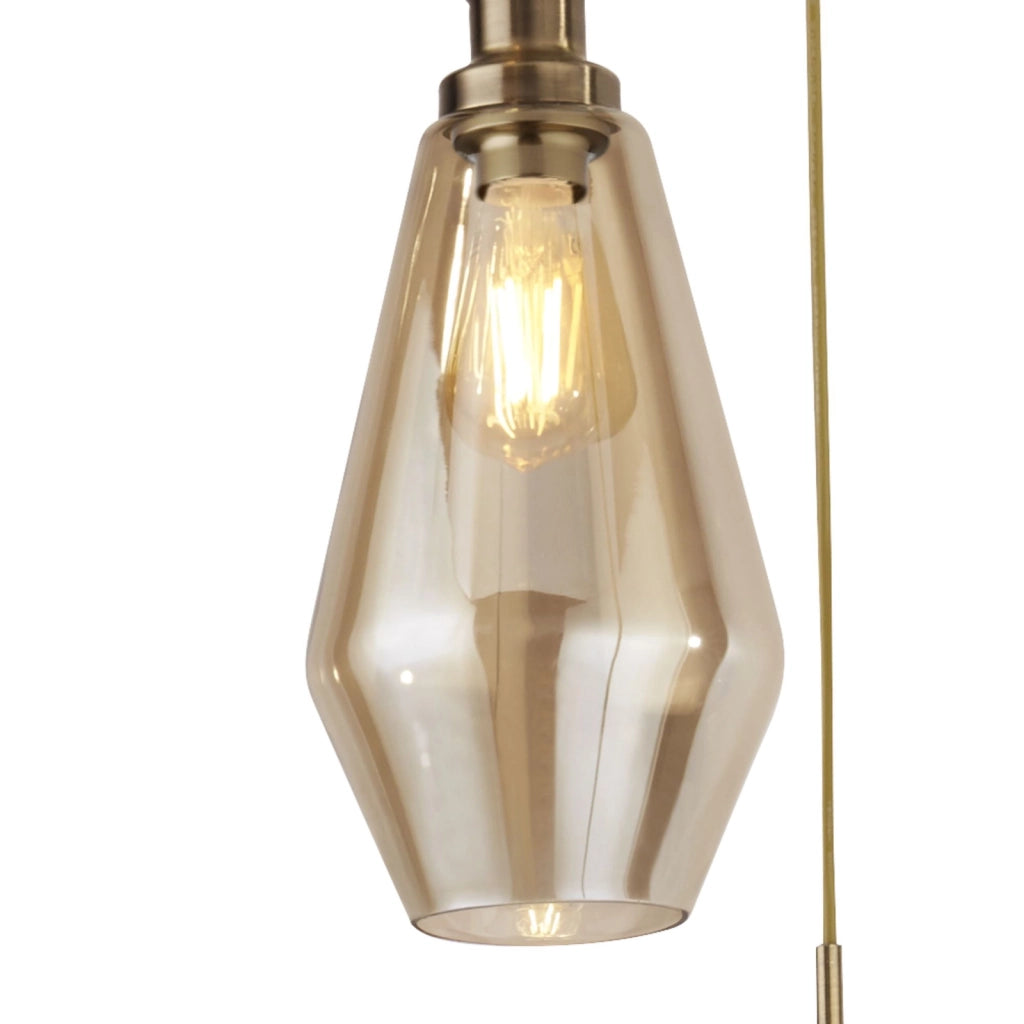 Lampadario Contemporaneo Mia Acciaio Ottone Vetro Ambra 3 Luci E27