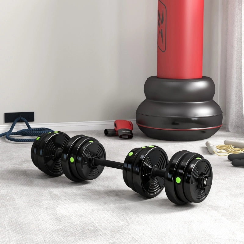Set di manubri 2 in 1, bilanciere e manubrio, 25 kg, antiscivolo, adatto a pavimenti, nero/verde