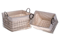 Set 2 Cesti in Tessuto e Rete Metallica con Manici Larghezza 45 cm