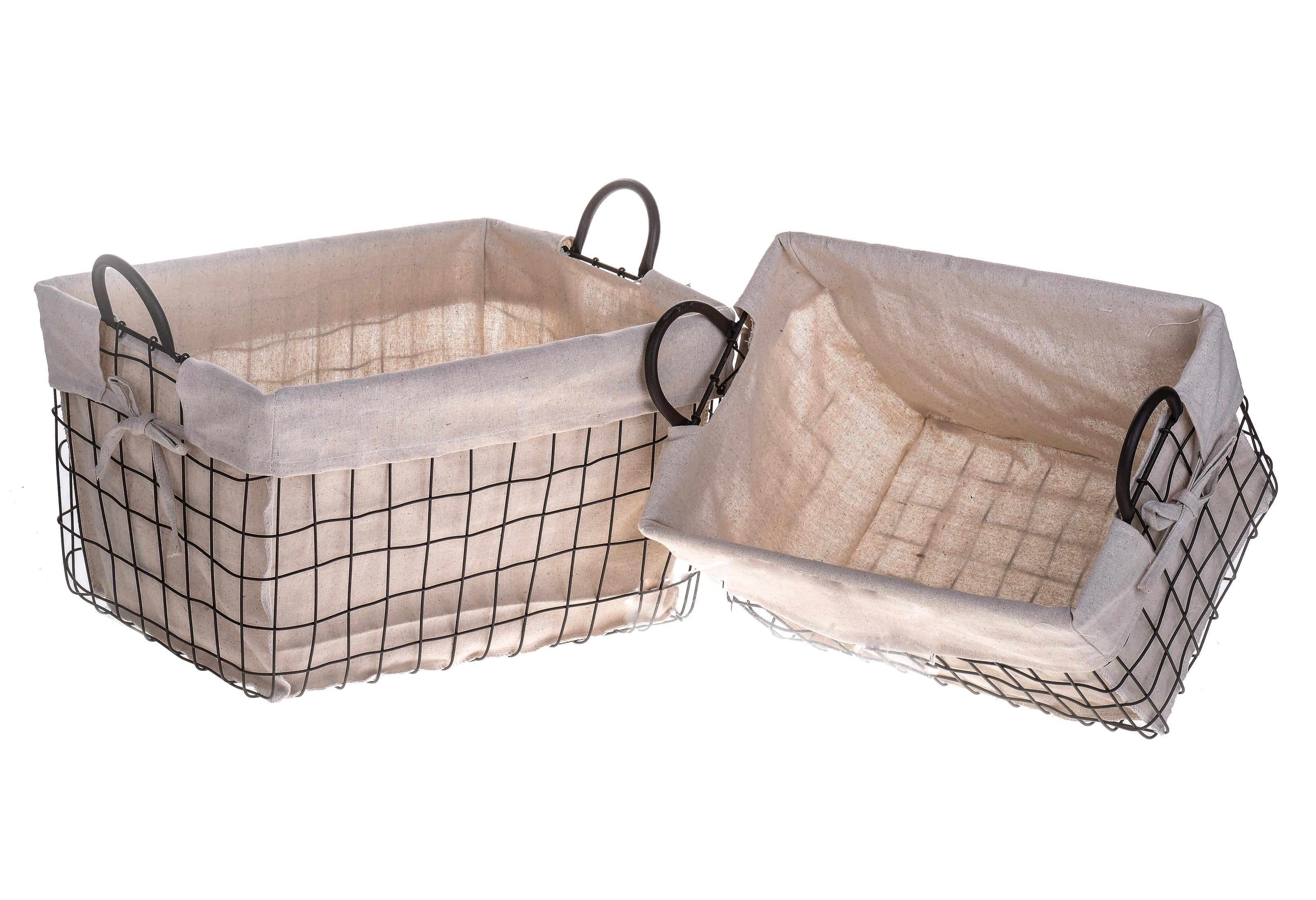 Set 2 Cesti in Tessuto e Rete Metallica con Manici Larghezza 45 cm