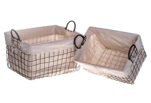 Set 2 Cesti in Tessuto e Rete Metallica con Manici Larghezza 45 cm
