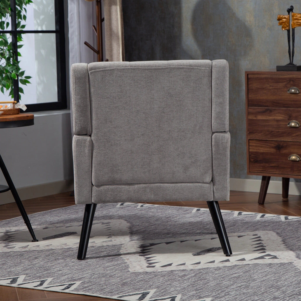 POLTRONA imbottita in lino grigio chiaro con gambe in legno massello
