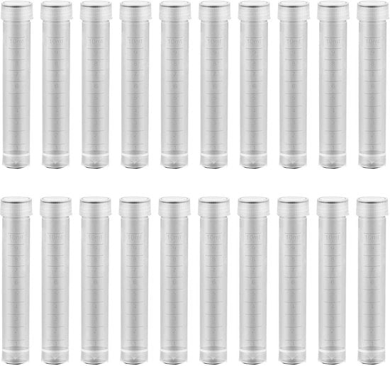 Set di Bocchette di Reazione 20 pezzi - Translucido - Polipropilene - Altezza 9,5 cm - Diametro 1,5 cm - Capacità 10 ml - Tubi di Laboratorio