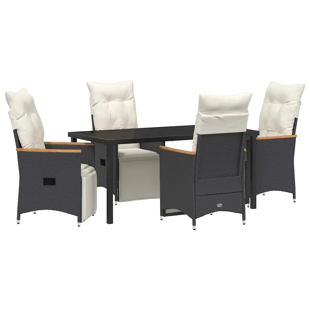 Set da Pranzo per Giardino con cuscino 5 pcs Nero polyrattan 3379614