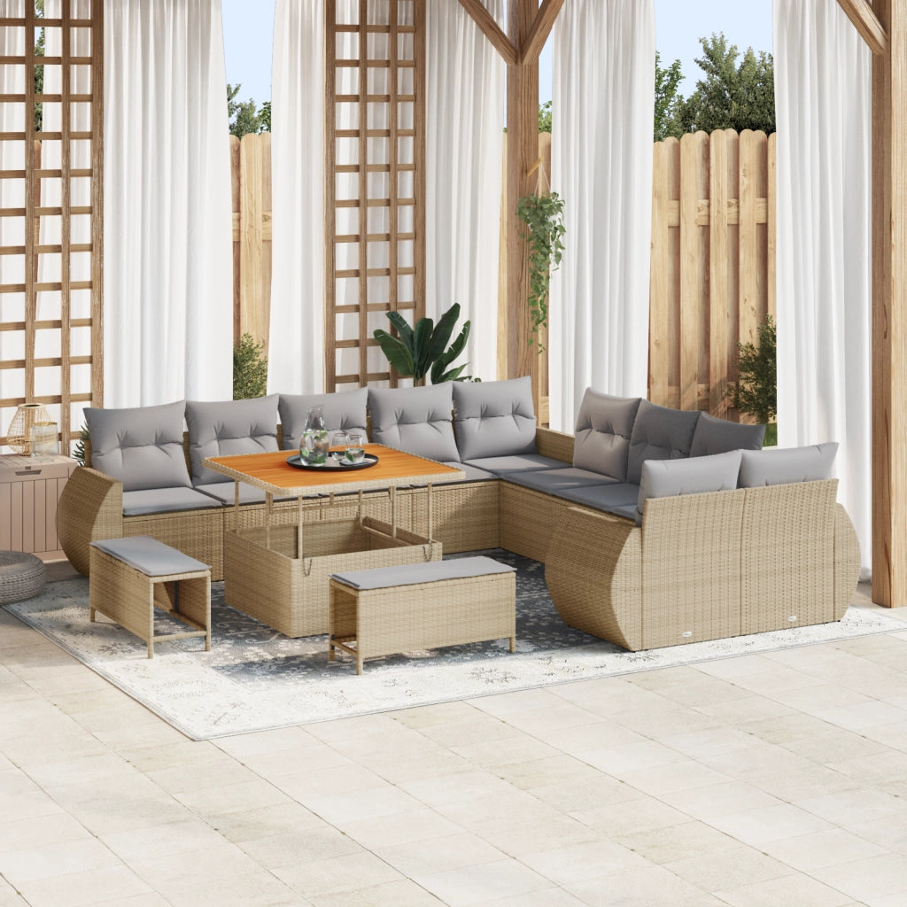Set di divani da giardino da 13 pezzi con cuscini Beige Polyrattan Acacia