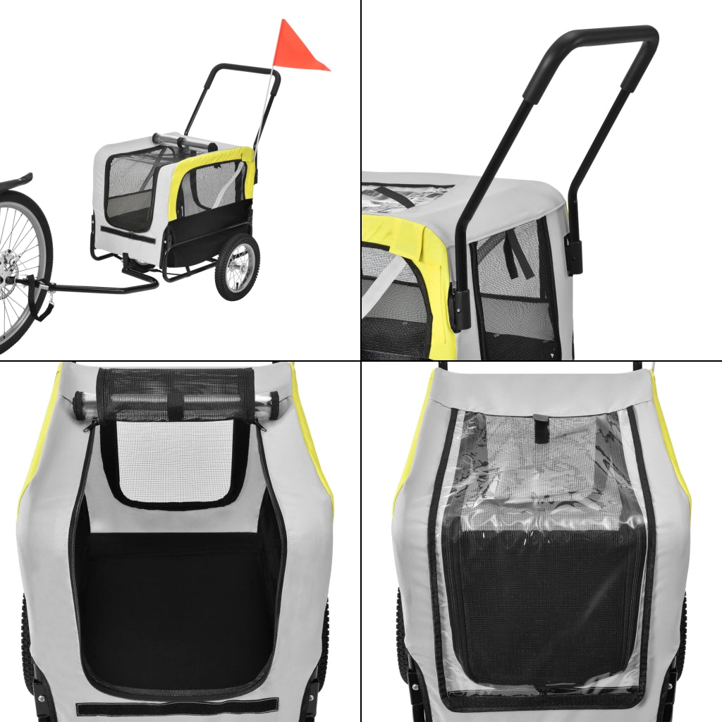 Rimorchio 2in1 per Bicicletta e Passeggiata per Cani e Animali Domestici Fino a 20 kg - Giallo-Grigio-Nero pro.tec