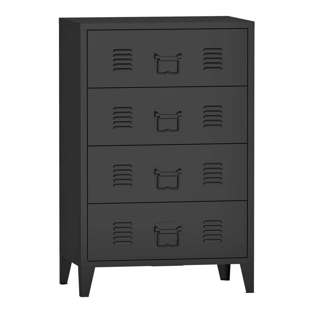 Elegante cassettiera pratico mobiletto portaoggetti in metallo con 4 cassetti acciaio 92 x 80 x 40 cm nero 03_0006839