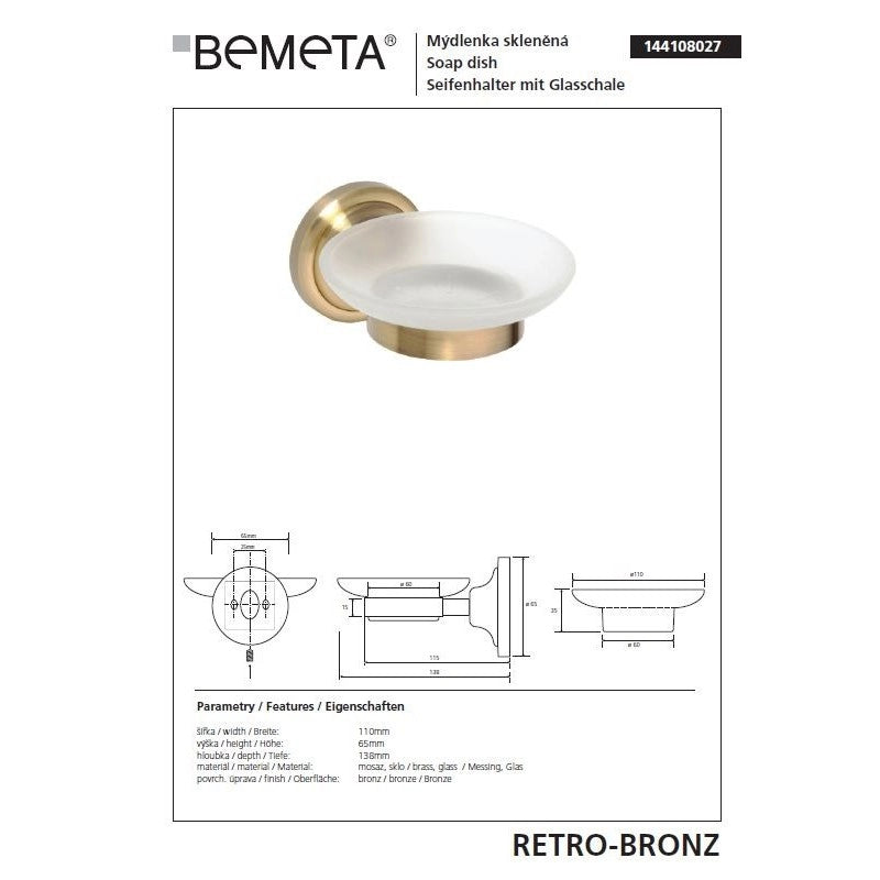 Portasapone da parete in vetro RETRO 11x6,5x13,8 cm