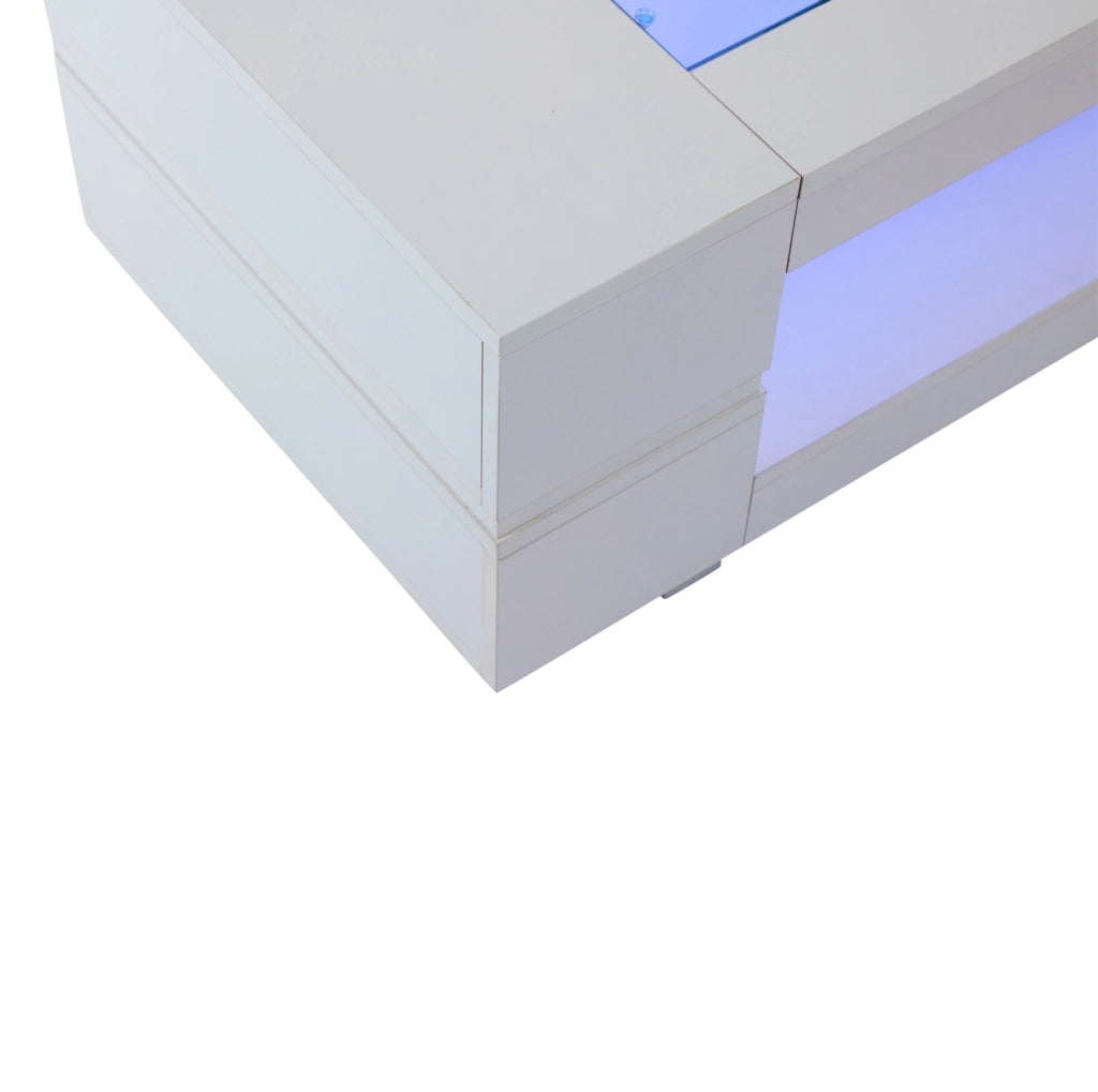 Tavolino da salotto 100x50x35 cm; LED con controllo da app; truciolato bianco