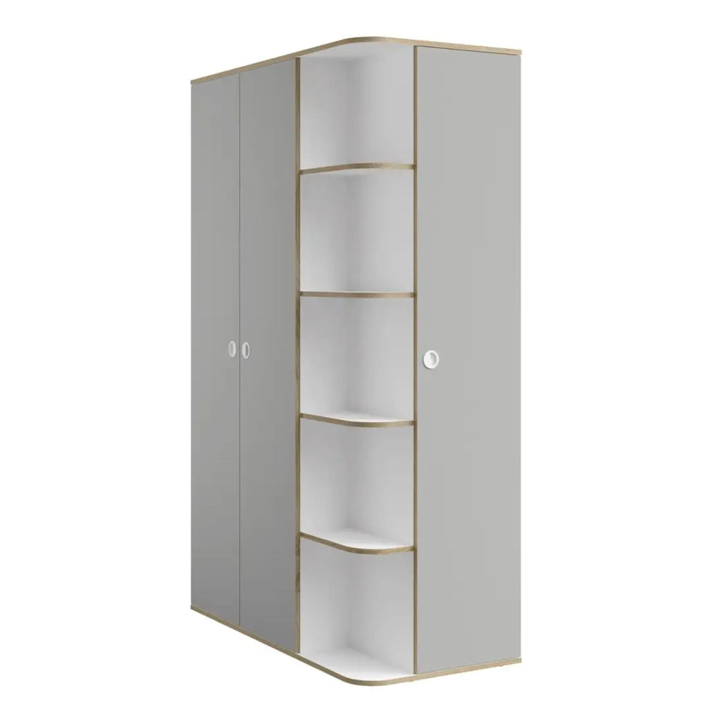 Armadio bambino ELYO – 3 porte + libreria frontale – Grigio & quercia