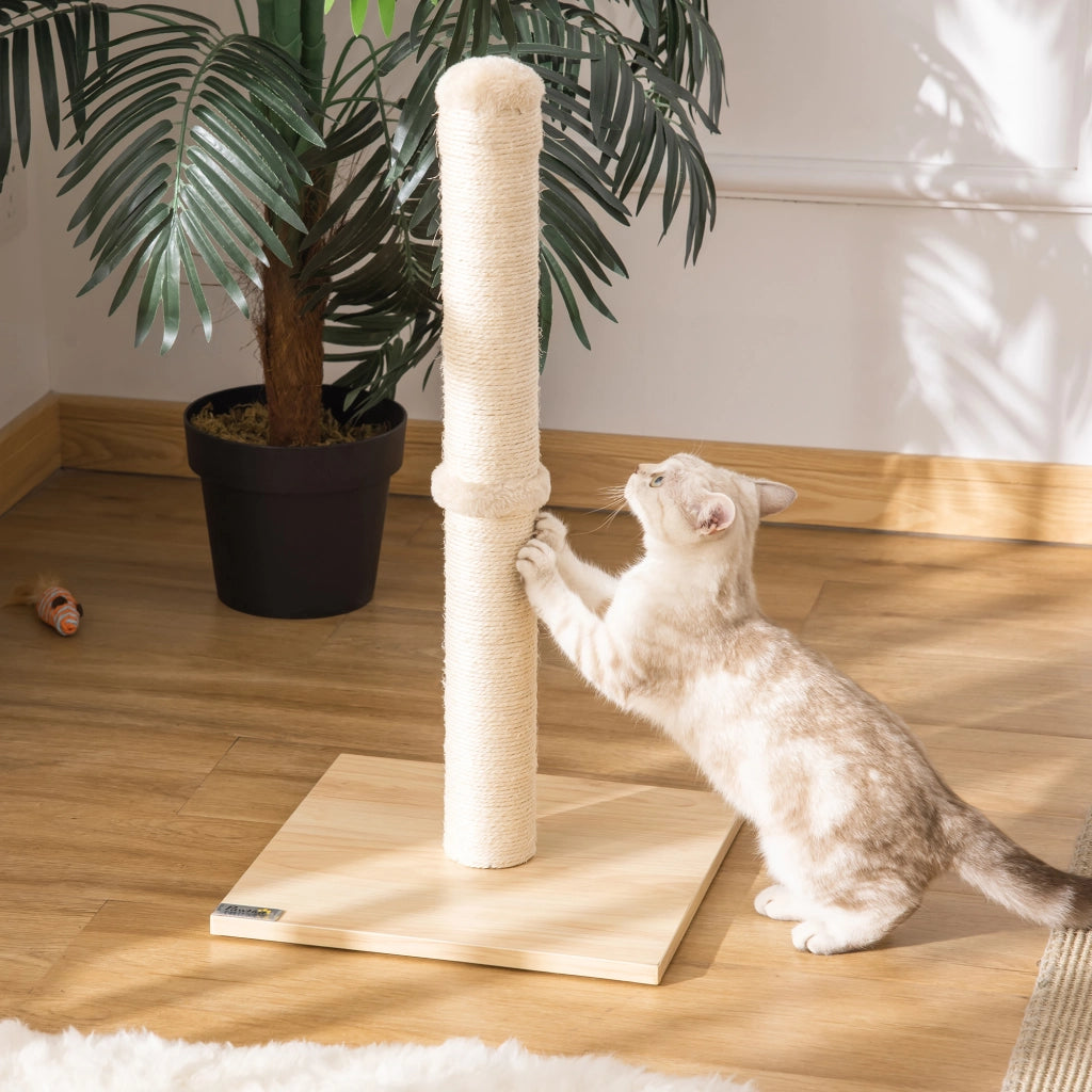 Tiragraffi per Gatti con Palo e Corda Sisal ¨C Zephmum ¨C Beige e Quercia 60 cm