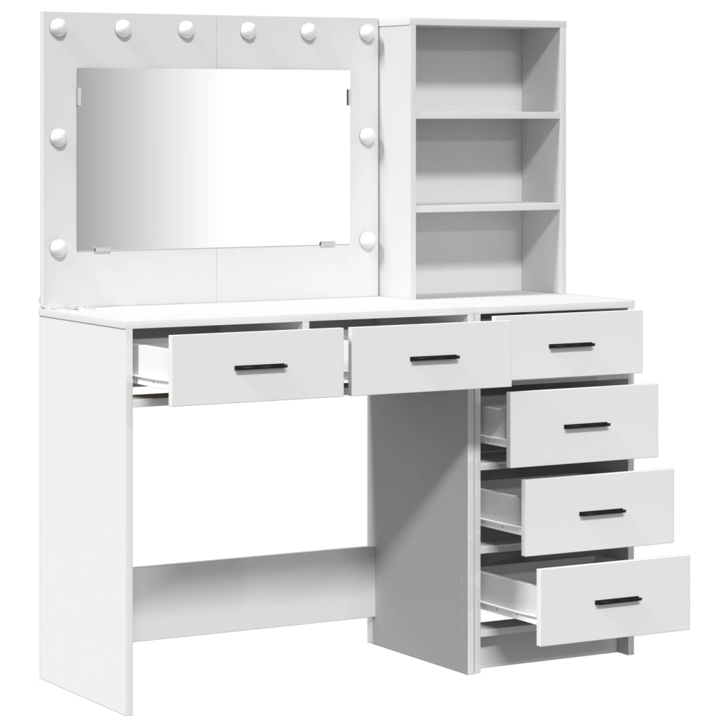 Set Toeletta a 2 Pezzi con LED in Legno Bianco Ingegnerizzato