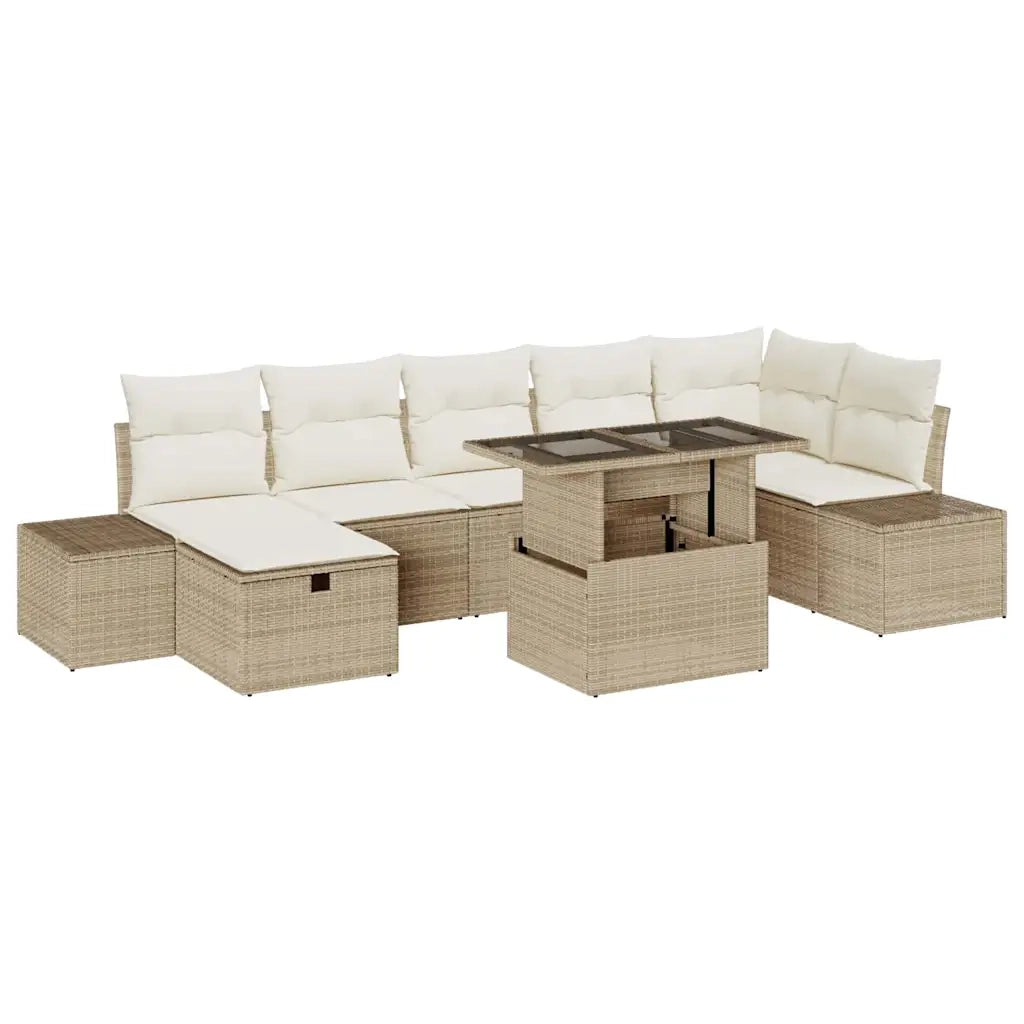 Set Divano da Giardino con cuscino 8 pcs Beige Poly Rattan 3359888