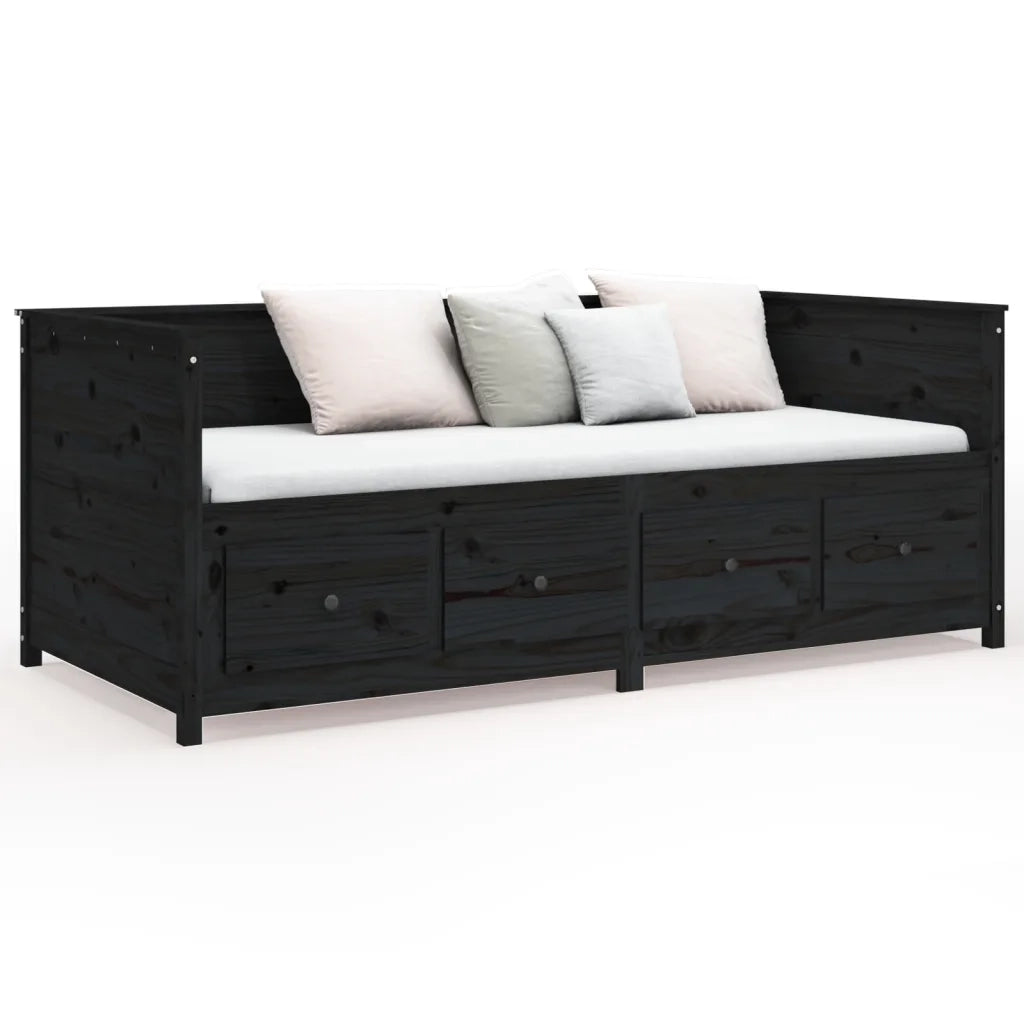 Letto singolo | Letto per adulti | Dormeuse Nera 75x190 cm in Legno Massello di Pino