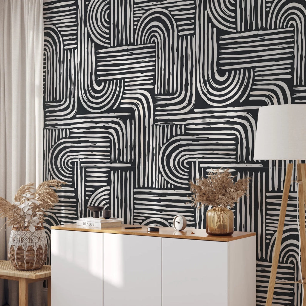Carta da Parati Righe Nere Carta Vegana 250x200cm 5,5mq 