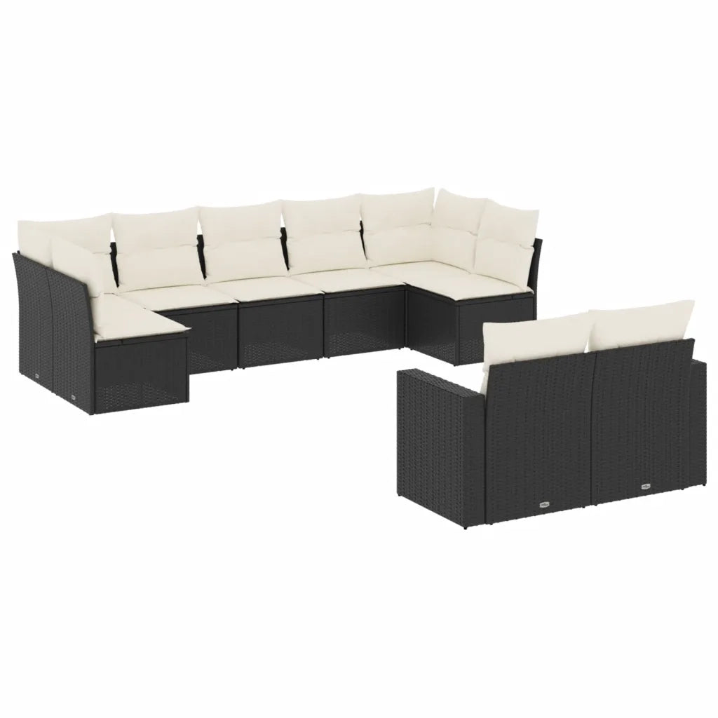 Set Divani da Giardino 9 pz con Cuscini Nero in Polyrattancod mxl 88480