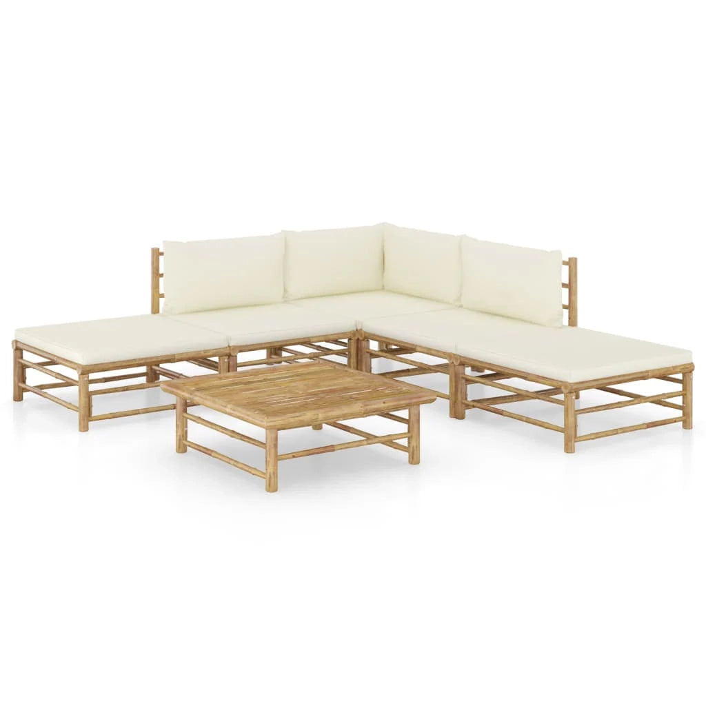 Set di mobili da giardino mobili da esterno 6 pezzi con cuscini bambù bianco crema 02_0016635