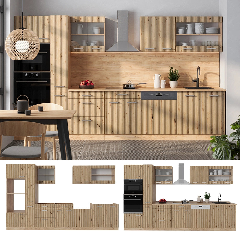 Vicco Cucina componibile Rovere artigianale/rovere Goldkraft 350 cm con armadio alto, PL Antracite