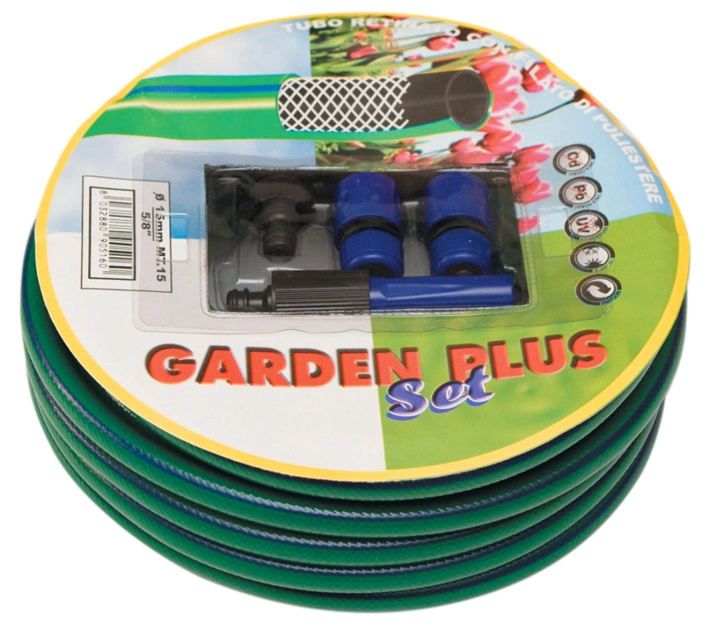Tubo Retinato Pompa dell'Acqua da Giardino 15 Metri con Accessori Bauer