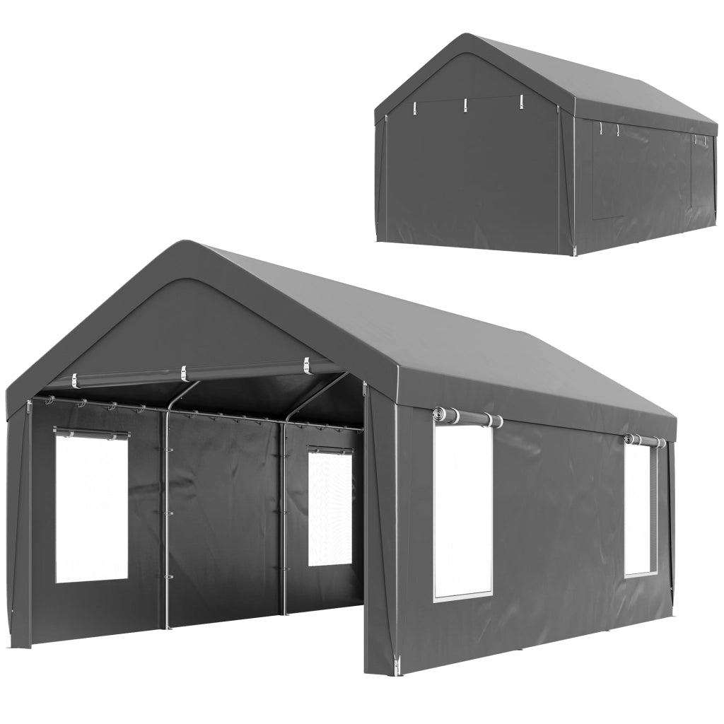 Tenda Garage 3x6 m con Pareti Laterali Amovibili, 2 Porte ad Avvolgimento e 4 Finestre ¨C zephmum ¨C Grigio Scuro