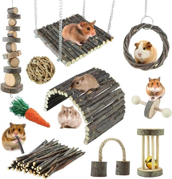 Accessori per gabbie di Appel legno - Giocattoli masticatori con scala, Rullabell per gerbils, cavia e altri piccoli animali