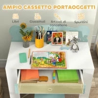 Set Scrivania per Bambini con Cassetto e Sedia con Schienale a Orsetto, Età 3-8 Anni, Verde