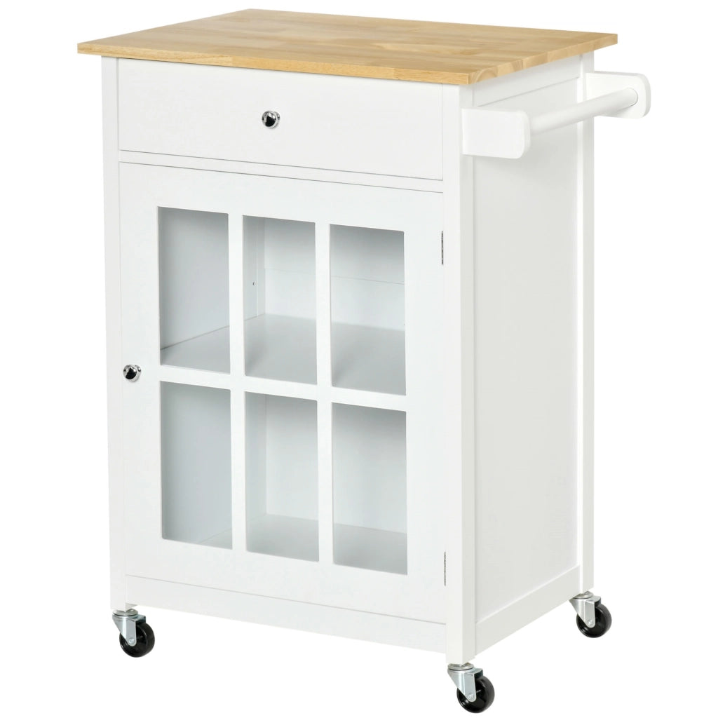EasyComfort Carrello da Cucina Multiuso con 4 Ruote, in Legno Bianco, 67x48x86.5cm