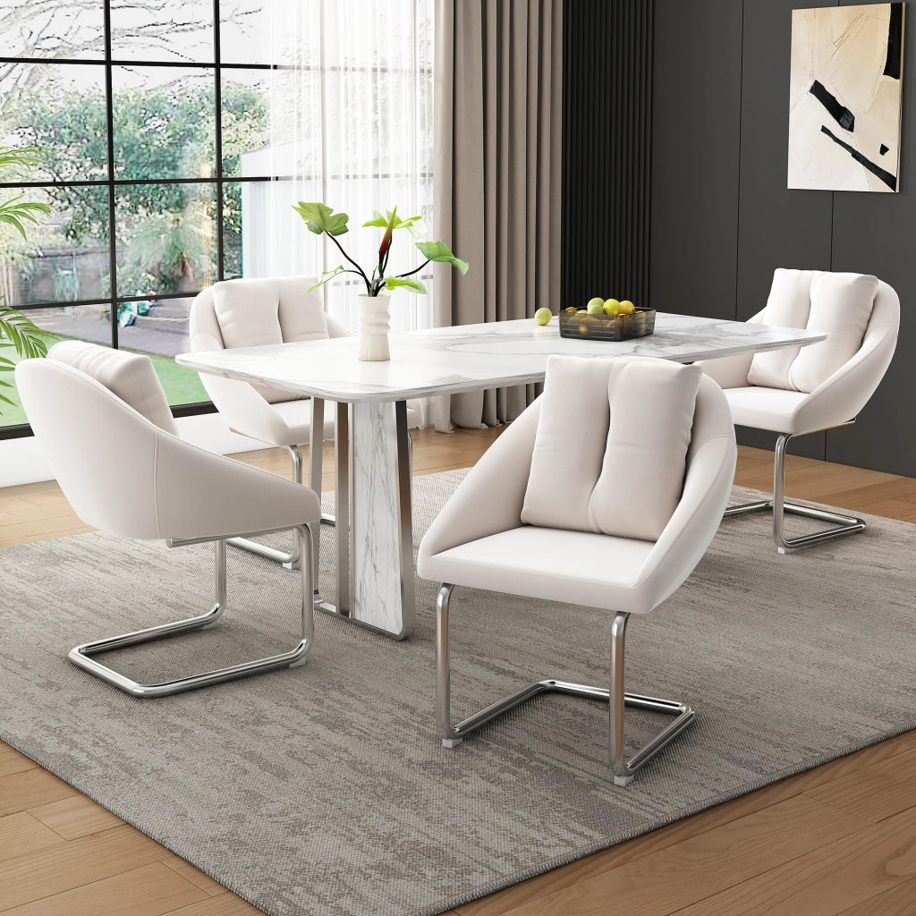 Sedia da pranzo girevole ergonomica con cuscino e struttura in metallo, set da 4, in velluto beige