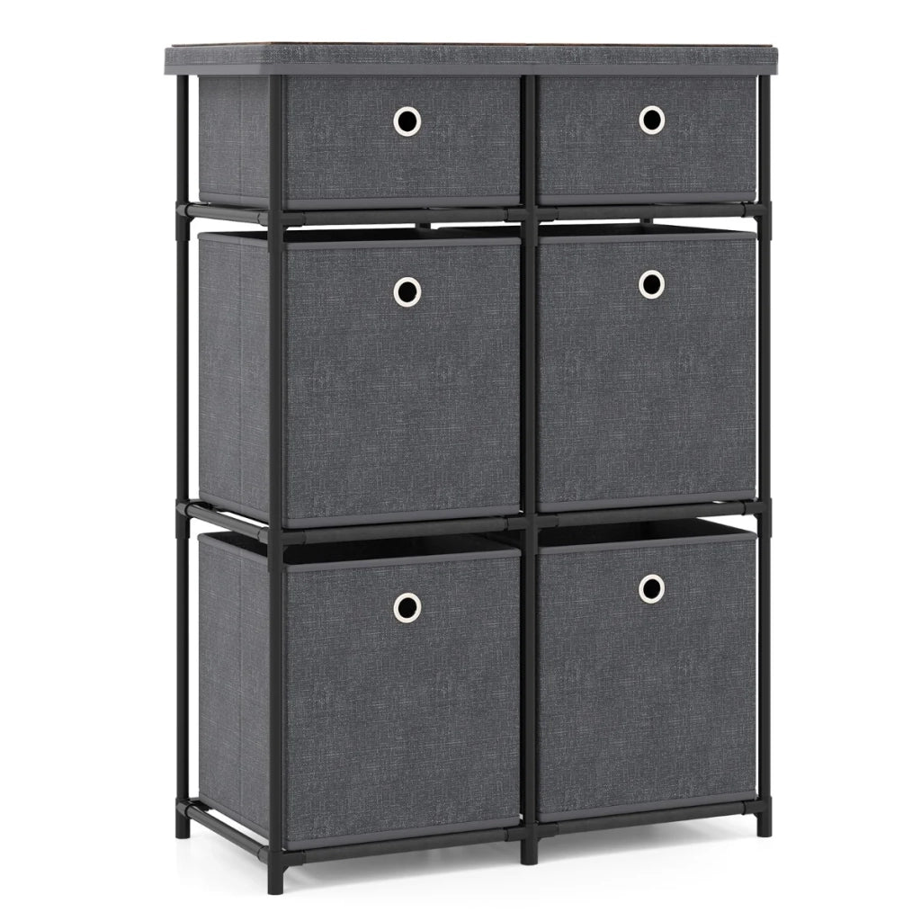 Cassettiera con 6 cassetti pieghevoli 58 x 29 x 84 cm versatile mobile contenitore in metallo nero e MDF 20_0011564