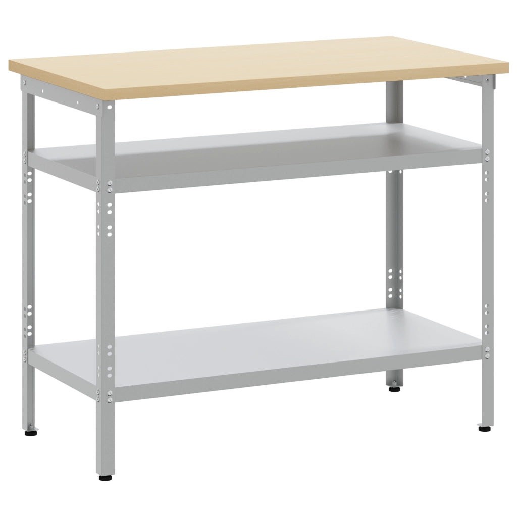 Tavolo da lavoro in grigio, 100x55x85 cm, in acciaio e legno ingegnerizzato