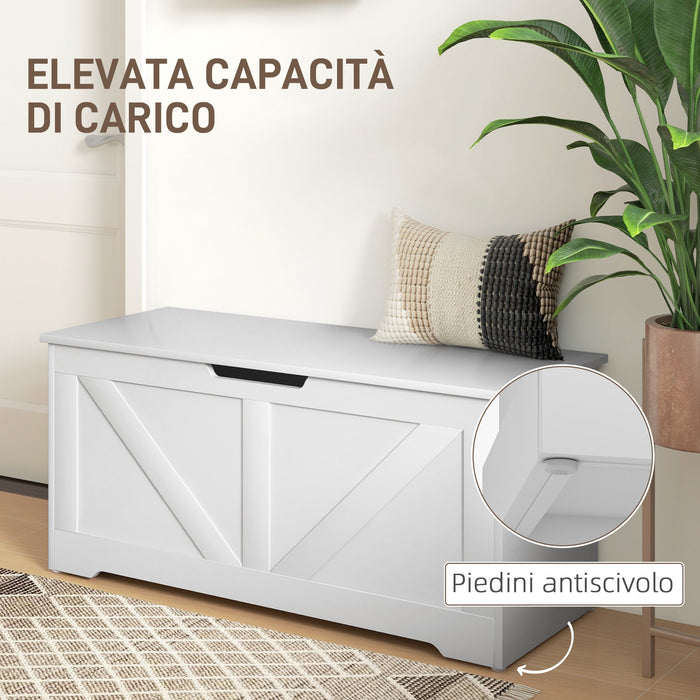 Cassapanca con Cerniere di Sicurezza Contenitore Capacità 127L 100x40x45cm in Legno Bianco