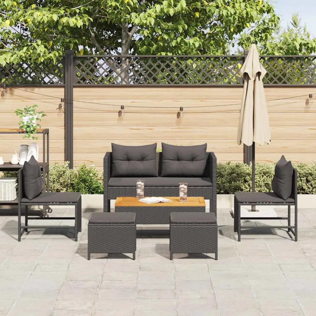Set Divano da Giardino con cuscino 6 pz | Set Salotto da Giardino Nero polyrattan
