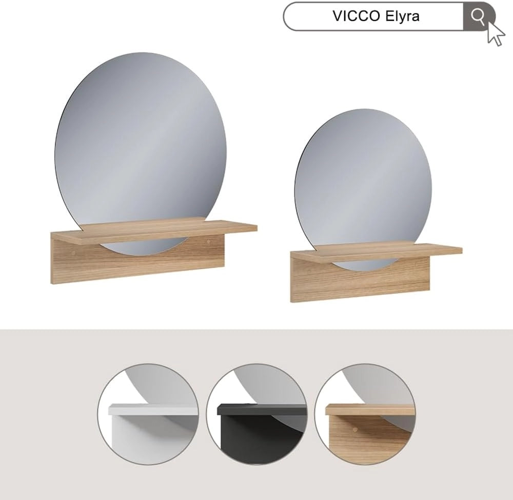 Specchio bagno Elyra, Quercia dorata, 40 x 47.5 cm con ripiano, adatto per il montaggio a parete in bagno e in ambienti abitativi