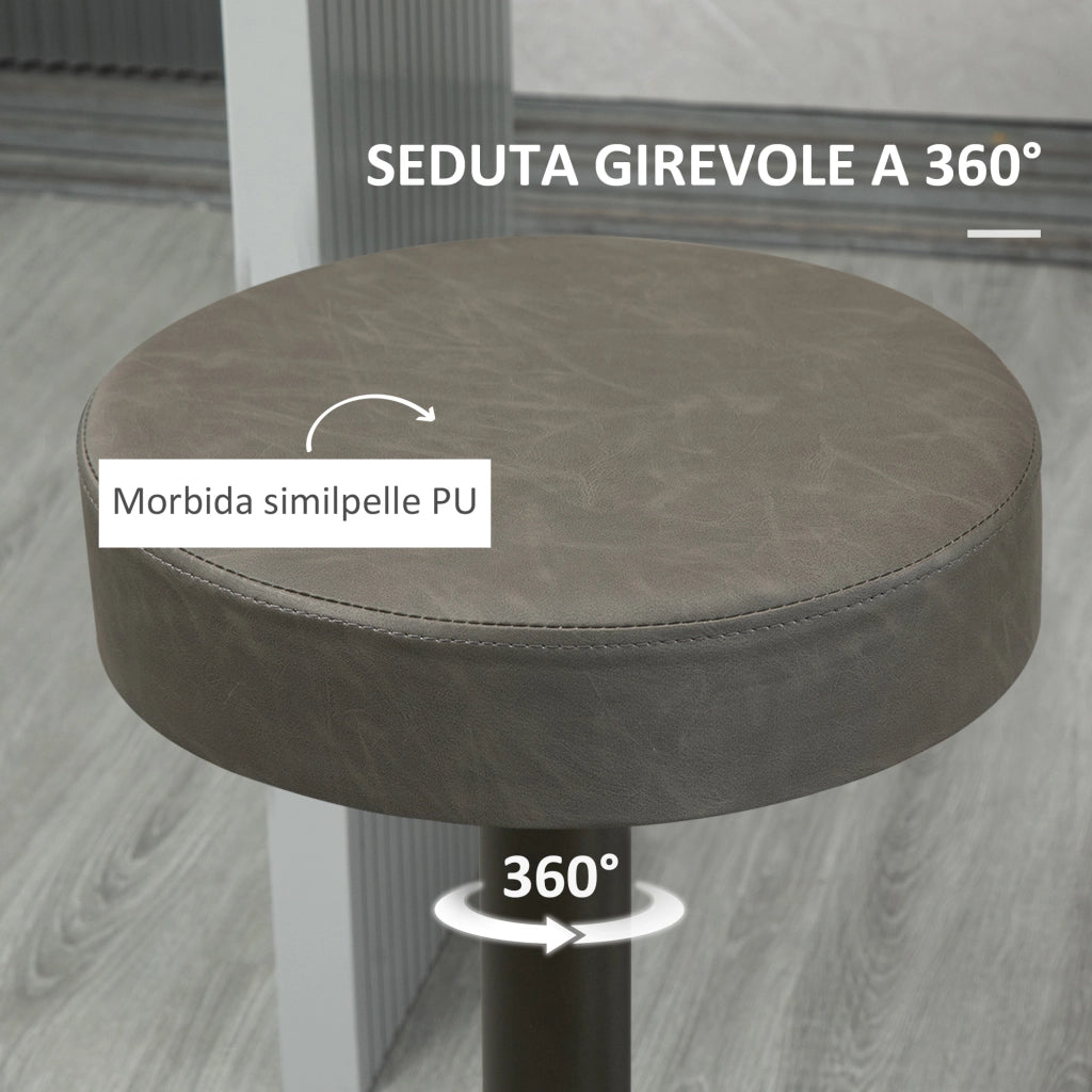Set 2 Sgabelli da Bar Girevoli con Poggiapiedi e Altezza Regolabile, 35x36x64-85cm, Grigio