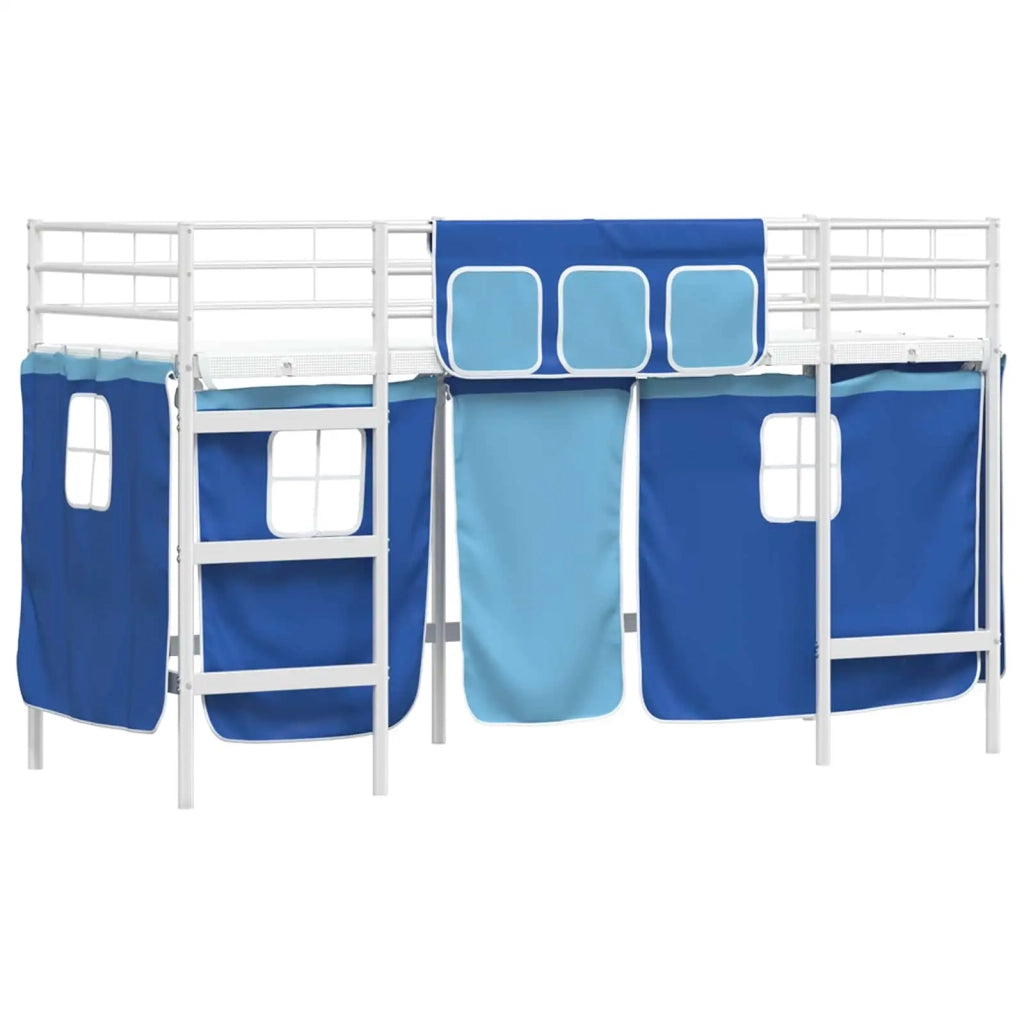 Struttura del Letto Loft per Bambini con Tendine-Giroletto per bambini Bianco e Blu 399163