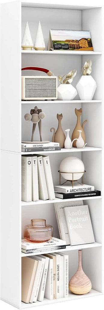 Libreria a 6 Ripiani, Organizzatore per Libri da Terra con 2 Kit Antiribaltamento, Scaffale Moderno per Esposizione per Soggiorno Camera Studio, 60 x 23,5 x 178 cm (Marrone)