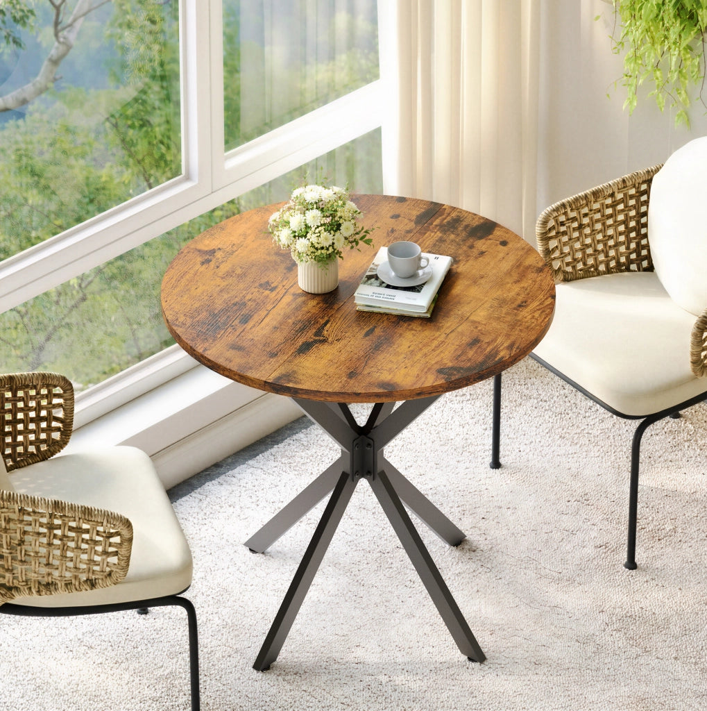 Tavolo rotondo in stile industriale ?80 cm con gambe a X; marrone vintage e nero