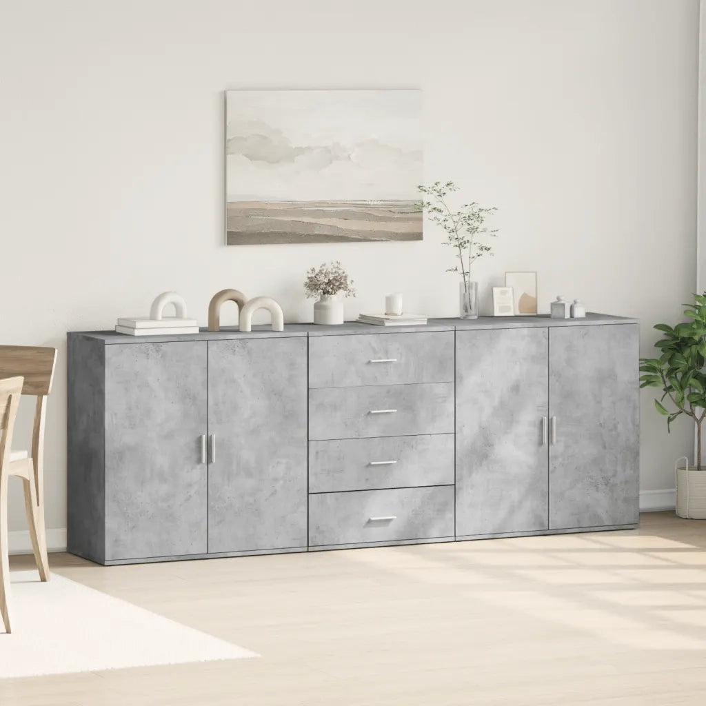 Credenze 3 pz | Madia | Buffet da pranzo | Armadio da pranzo Grigio Cemento in Legno Multistrato