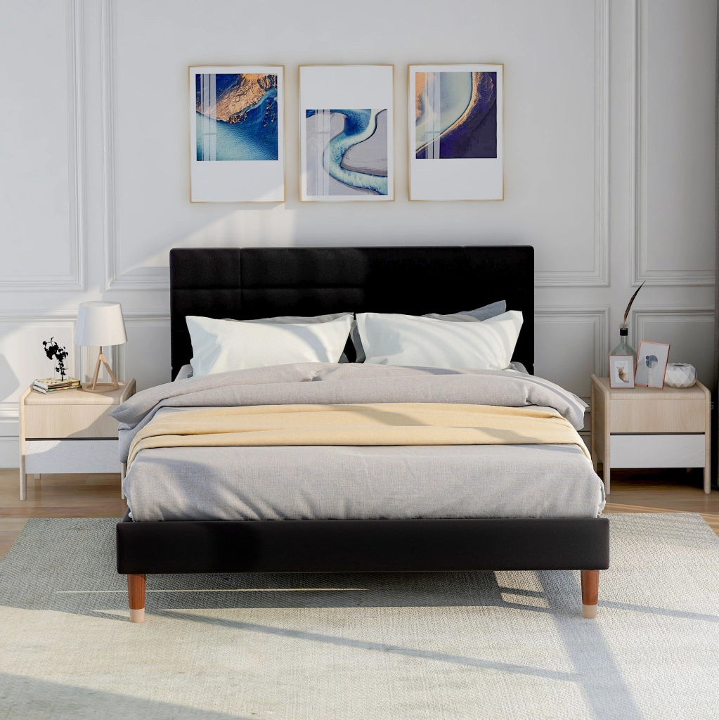 Letto imbottito 140x200 cm con testiera e rete, nero