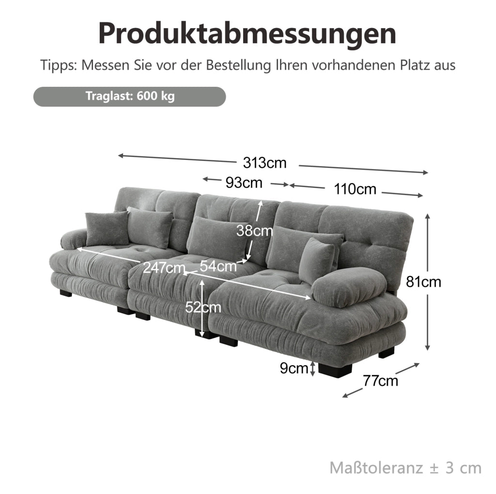 Divano modulare in chenille grigio con seduta profonda e imbottitura elastica HOMVRA