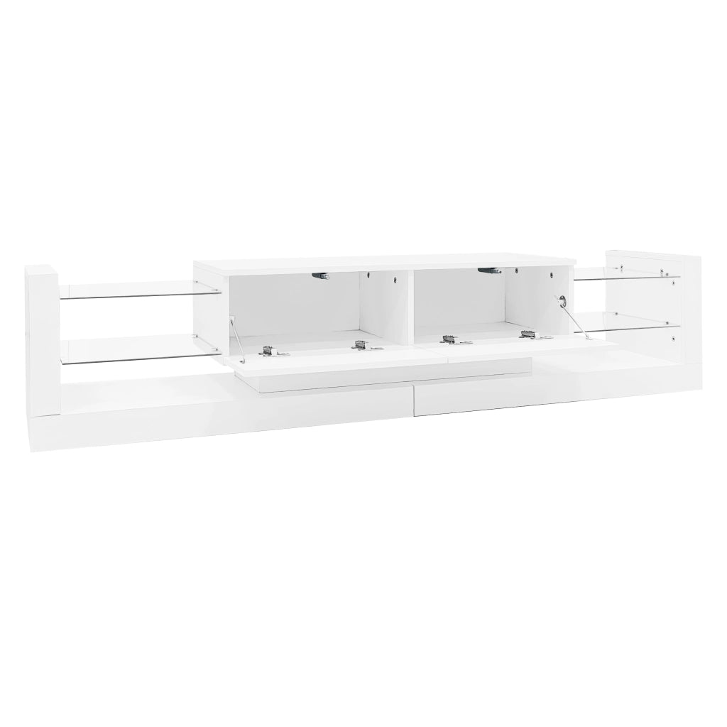 OKWISH Mobile TV con 2 Cassetti a Ribalta e LED, Frontale in Vetro Finitura Lucida, per Soggiorno, 181 × 38 × 38 cm
