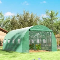 Serra Tunnel da Giardino 3 x 4 x 2 m con Porta Avvolgibile e Grandi Finestre, in Acciaio Zincato e PE, Verde