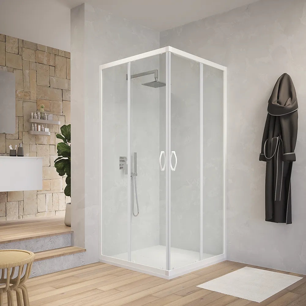 Box doccia angolare 75x75 cm trasparente 4 mm profili bianchi | Grenada