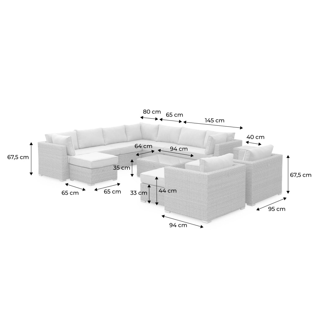 Salotto da giardino premium in resina intrecciata, 12-14 posti, beige